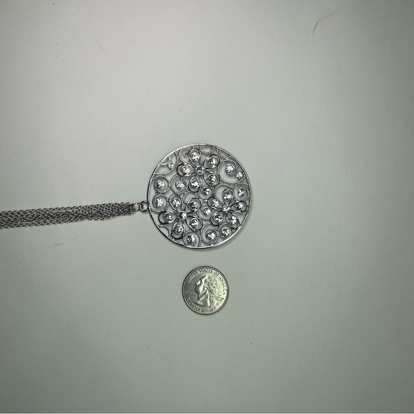 Vintage Silver Plated and Rhinestone Pendant Necklace - Picture 6 of 6